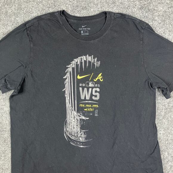 Nike T-Shirt Mens Size XL Black Braves 2021 World Series MLB Graphic Tee Atlanta - Picture 1 of 7